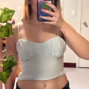 BLUE RUFFLE CROP TOP